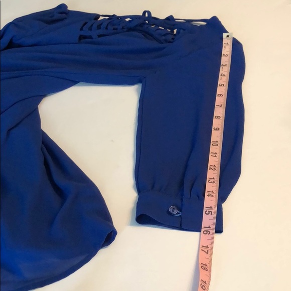 Bright blue dress geometric open back design XS - Picture 5 of 8